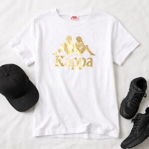 Kappa White Gold Logo T Shirt Mens Size Medium Slim Fit Cotton Tee